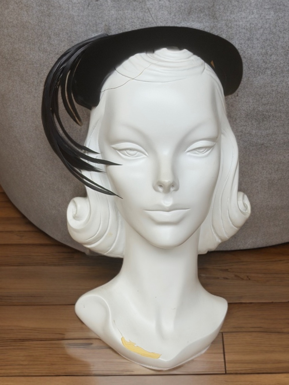 Black Velvet Cocktail Hat with Feathered Accent - Women Accessories